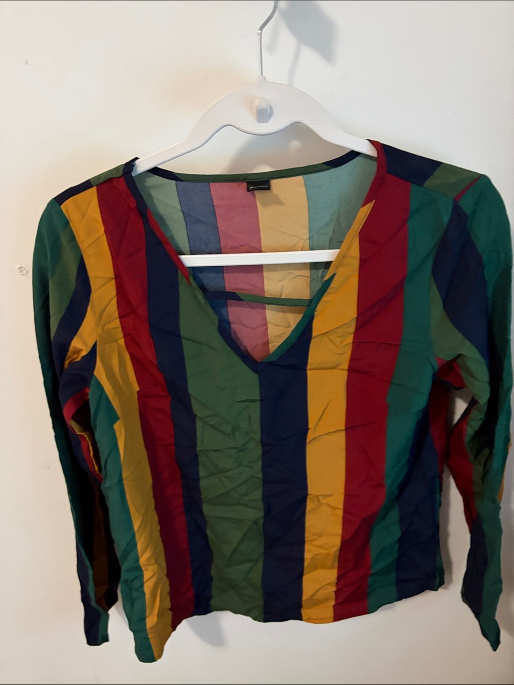 SHEIN Multi-Color Vertical Stripe V-Neck Long Sleeve Top